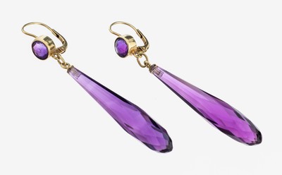Image 14 kt Gold Amethyst-Ohrhänger, GG 585/000, rundfacett. Amethyste, facett. ...
