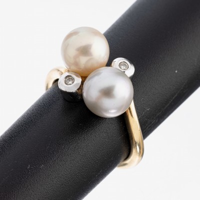 Image 26973759 - 14 kt Gold Zuchtperl-Brillant-Ring, GG 585/000, weiße und graue Zuchtperle ca. ...
