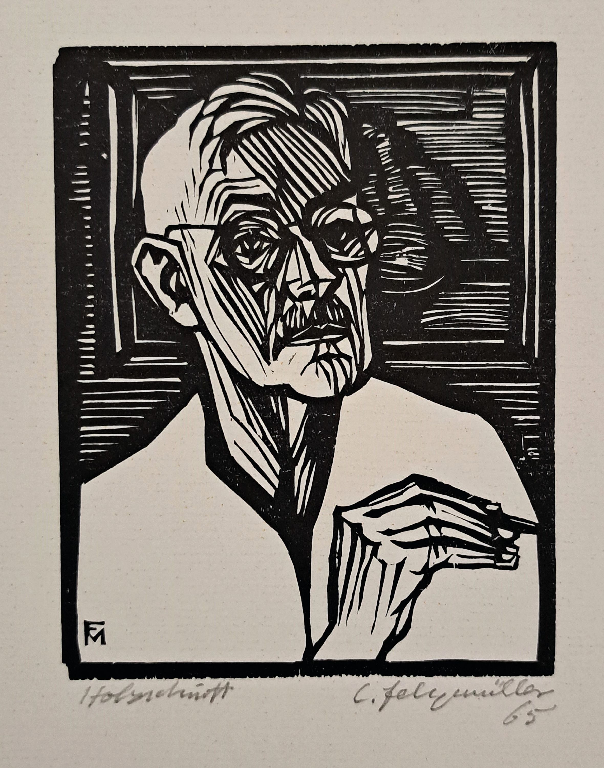 Conrad Felixmüller, 1897 Dresden-1977 Berlin -Zehlendorf, Holzschnitt, "Selbstbildnis mitzeichnender Hand", 1965, handsigniert, eines von ...