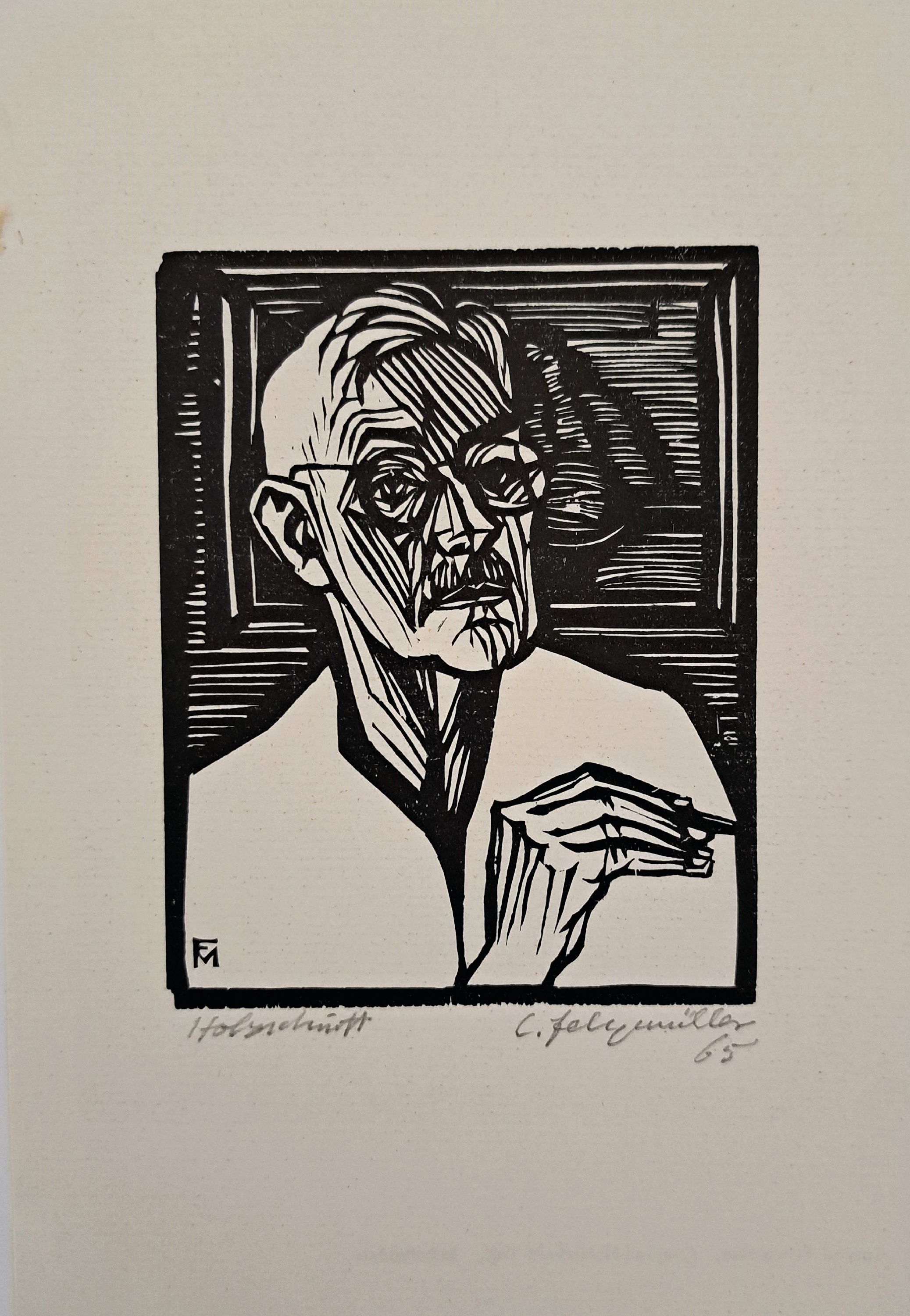 Detail k: Conrad Felixmüller, 1897 Dresden-1977 Berlin -Zehlendorf, Holzschnitt, "Selbstbildnis mitzeichnender Hand", 1965, handsigniert, eines von ...