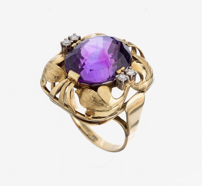 Image 26973817 - 14 kt Gold Amethyst-Brillant-Ring, 1950er Jahre, GG 585/000, qualitätvolle ...