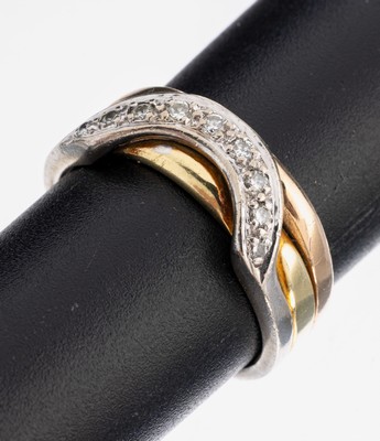 Image 26973876 - 14 kt Gold Brillant-Ring, GG/WG/RG 585/000,dreiteilige Ringschiene, 9 in WG gefasste ...