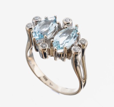 Image 26973890 - 14 kt Gold Aquamarin-Brillant-Ring, WG 585/000, außergewöhnliches Design, 2 ...