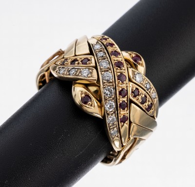 Image 26973895 - 14 kt Gold Brillant-Rubin-Ring, GG 585/000,schwere Verarbeitung, ...