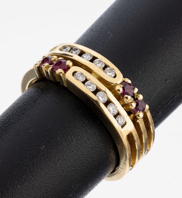 Image 26973897 - 18 kt Gold Brillant-Rubin-Ring, GG 750/000,gegenläufig gearbeitet, Ringschiene ...