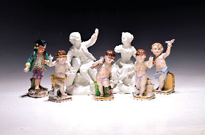Image 26973899 - 7 Porzellanfiguren, KPM Berlin und wohl Rudolstadt, 19. und 20. Jh., sitzendes Paar in ...