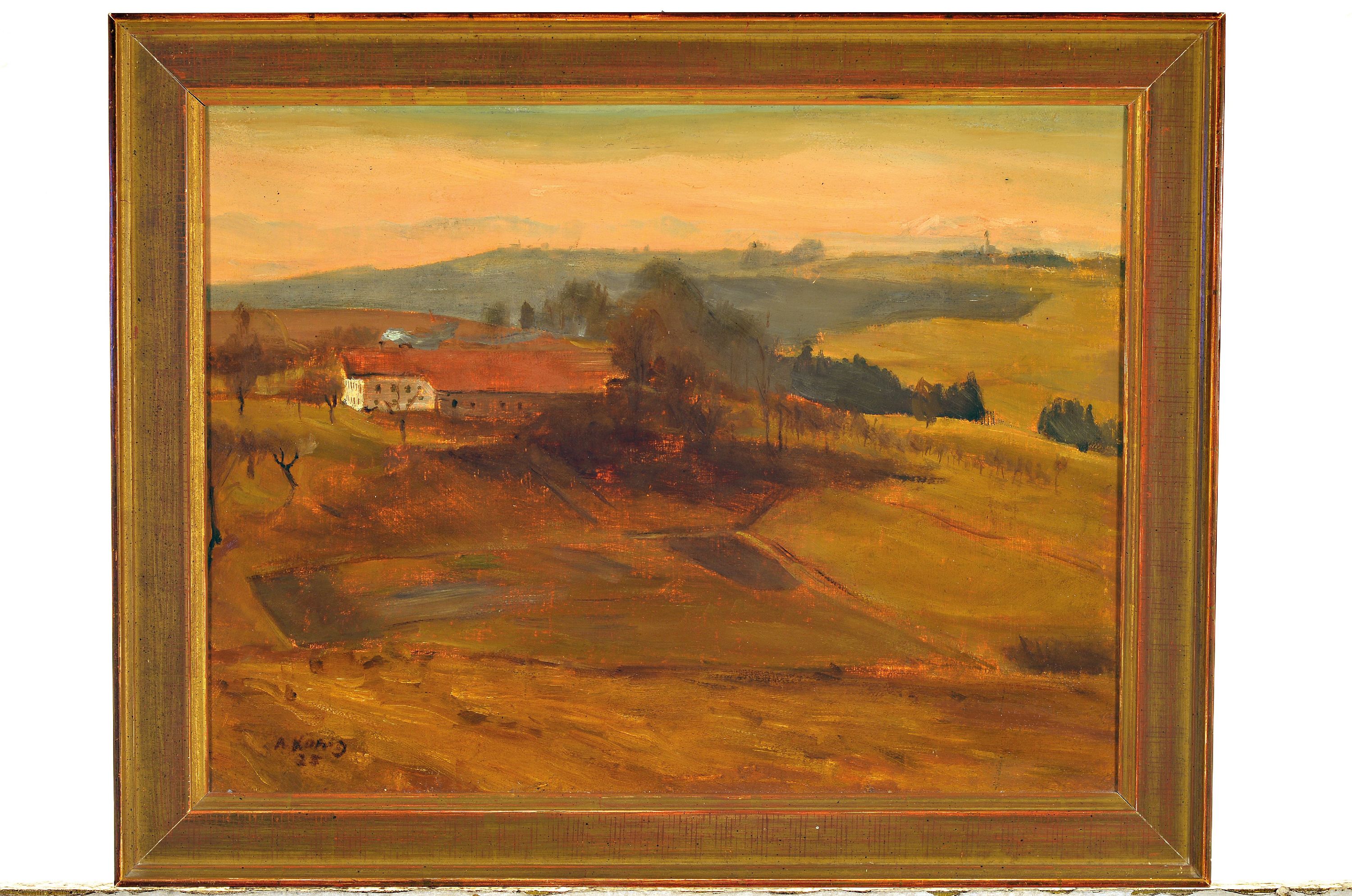 Detail k: Wohl Albert König, 1881-1944, süddeutsche Landschaft, Blick über ein Gehöft, links unten signiert und datiert 1925, Öl/Lwd, 35x47 cm, Rahmen ...