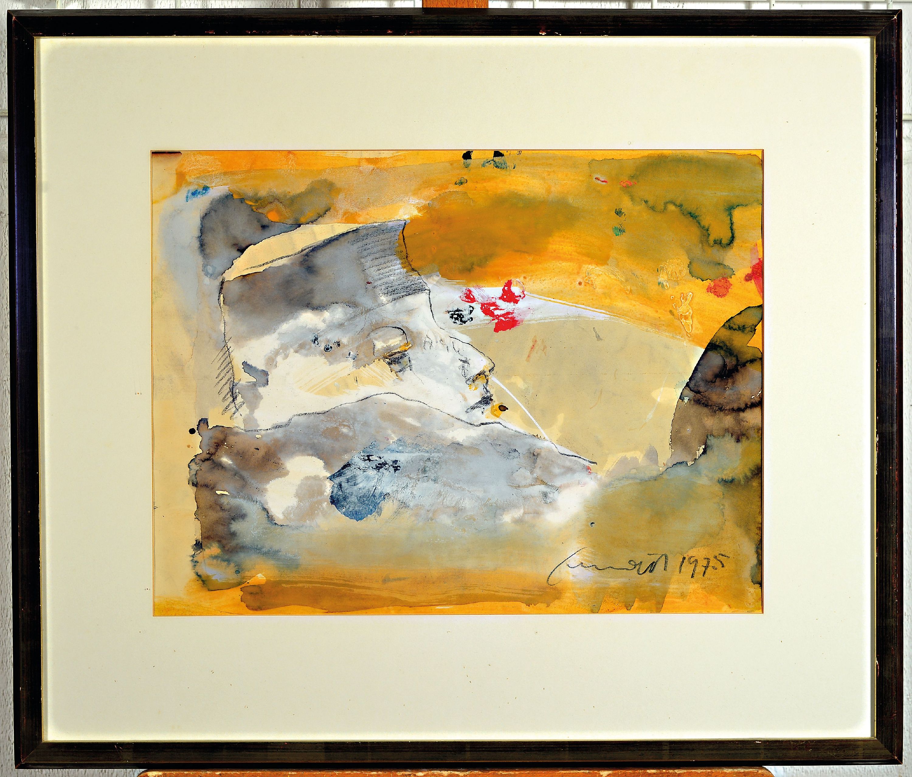 Detail k: Fred (Alfred) Emmerich, 1928-1999 Mannheim, Aquarell und Gouache, tachistische Kompositionmit Bildnis im Profil, signiert und datiert 1975, unter PP ...