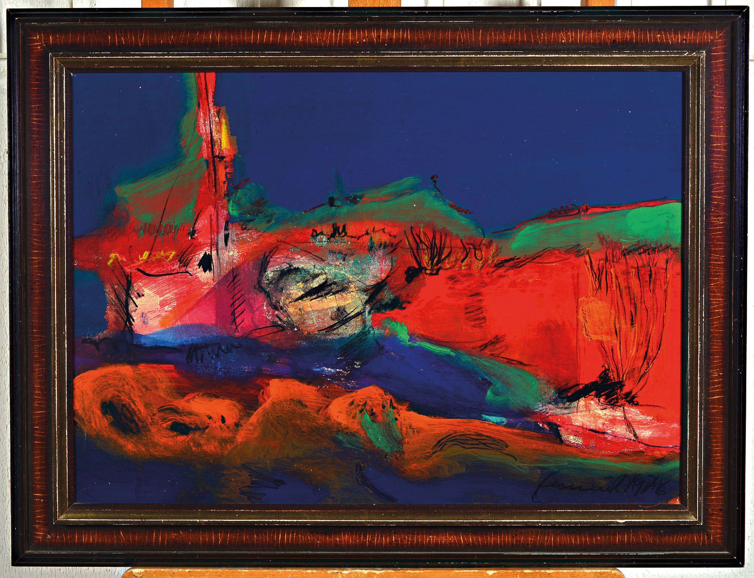 Detail k: Fred (Alfred) Emmerich, 1928-1999 Mannheim, abstrakte Landschaft, Öl/Masonit, rechts untensigniert und datiert 1976, 42x60 cm, Rahmen 55x73 cm