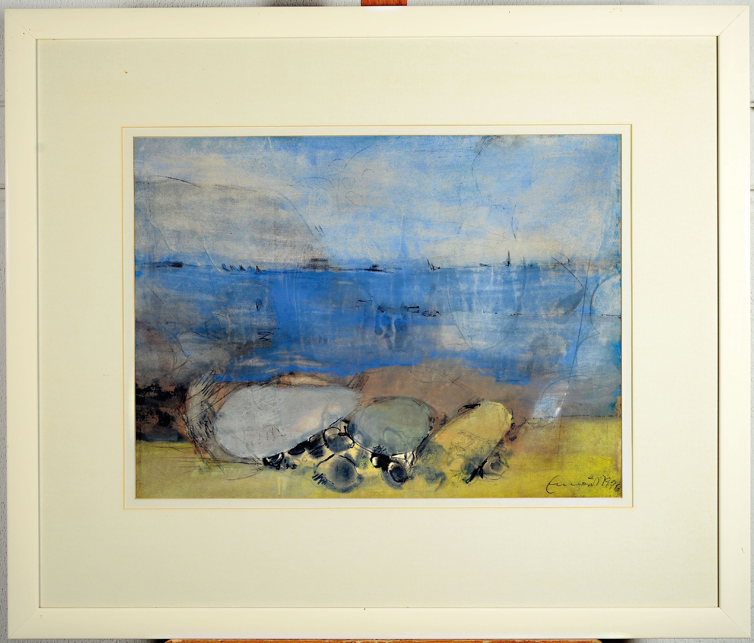 Detail k: Fred (Alfred) Emmerich, 1928-1999 Mannheim, Aquarell und Gouache, griechische Landschaft am Meer, rechts unten signiert und datiert 1976, unter Glas ...