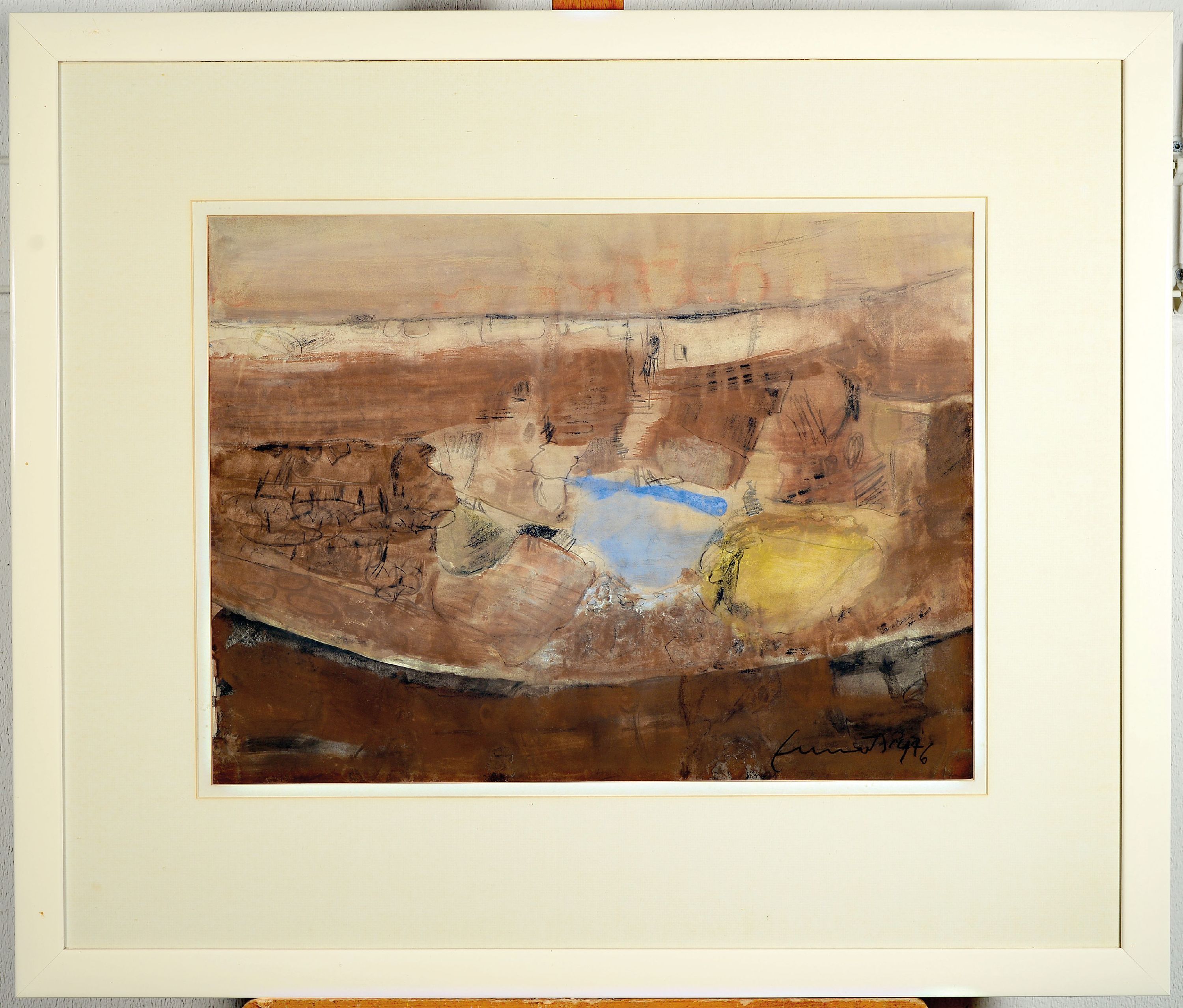 Detail k: Fred (Alfred) Emmerich, 1928-1999 Mannheim, Aquarell und Gouache, rurale Landschaft in Erdtönen, rechts unten signiert und datiert 1976, unter PP ...