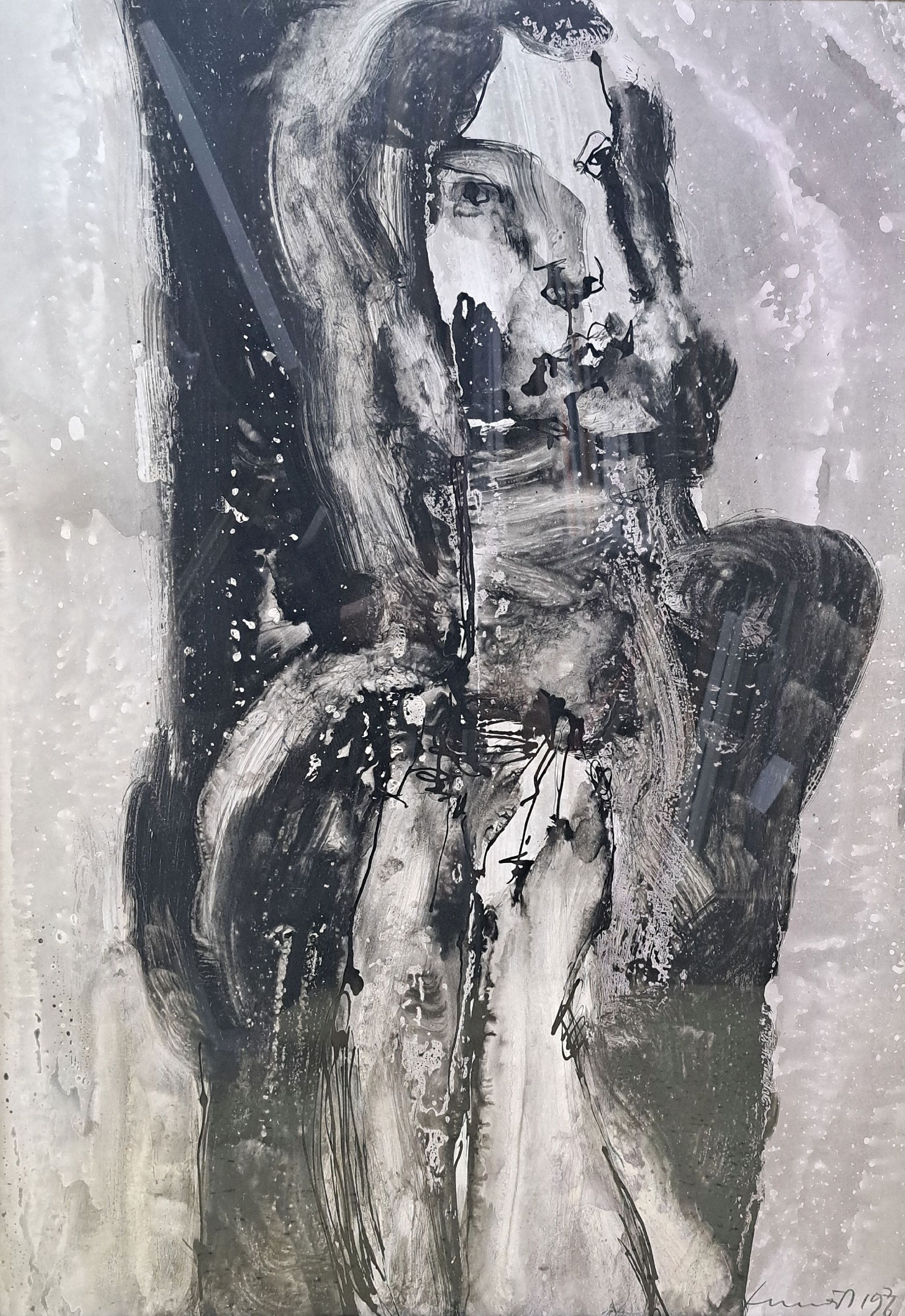 Detail k: Fred (Alfred) Emmerich, 1928-1999 Mannheim, Tusche auf Papier, abstraktes Frauenbildnis, rechts unten signiert und datiert 1976, qualitätvoll unter ...