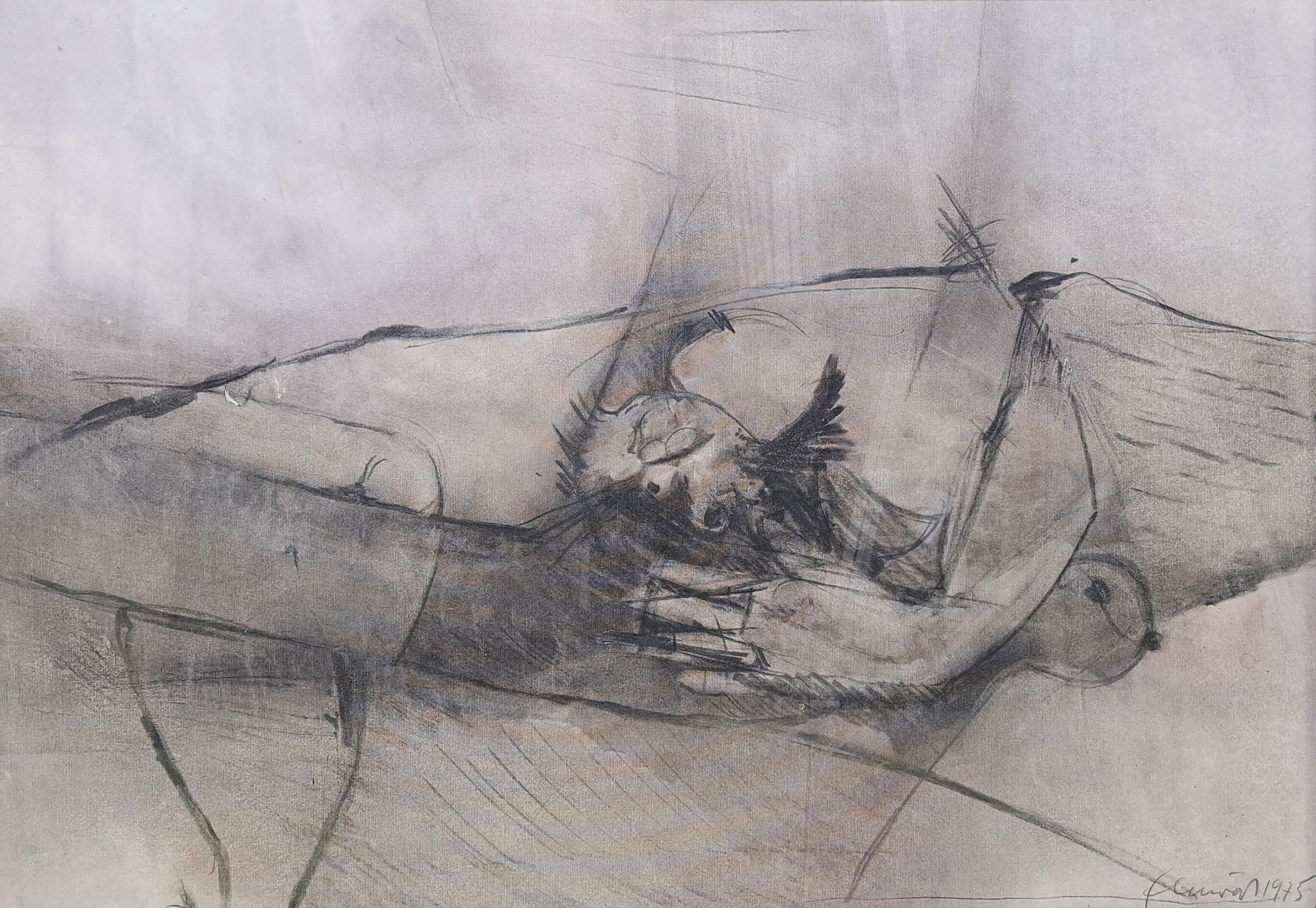 Image 26973951 - Fred (Alfred) Emmerich, 1928-1999 Mannheim, Bleistift auf Leinwand, liegender weiblicher ...