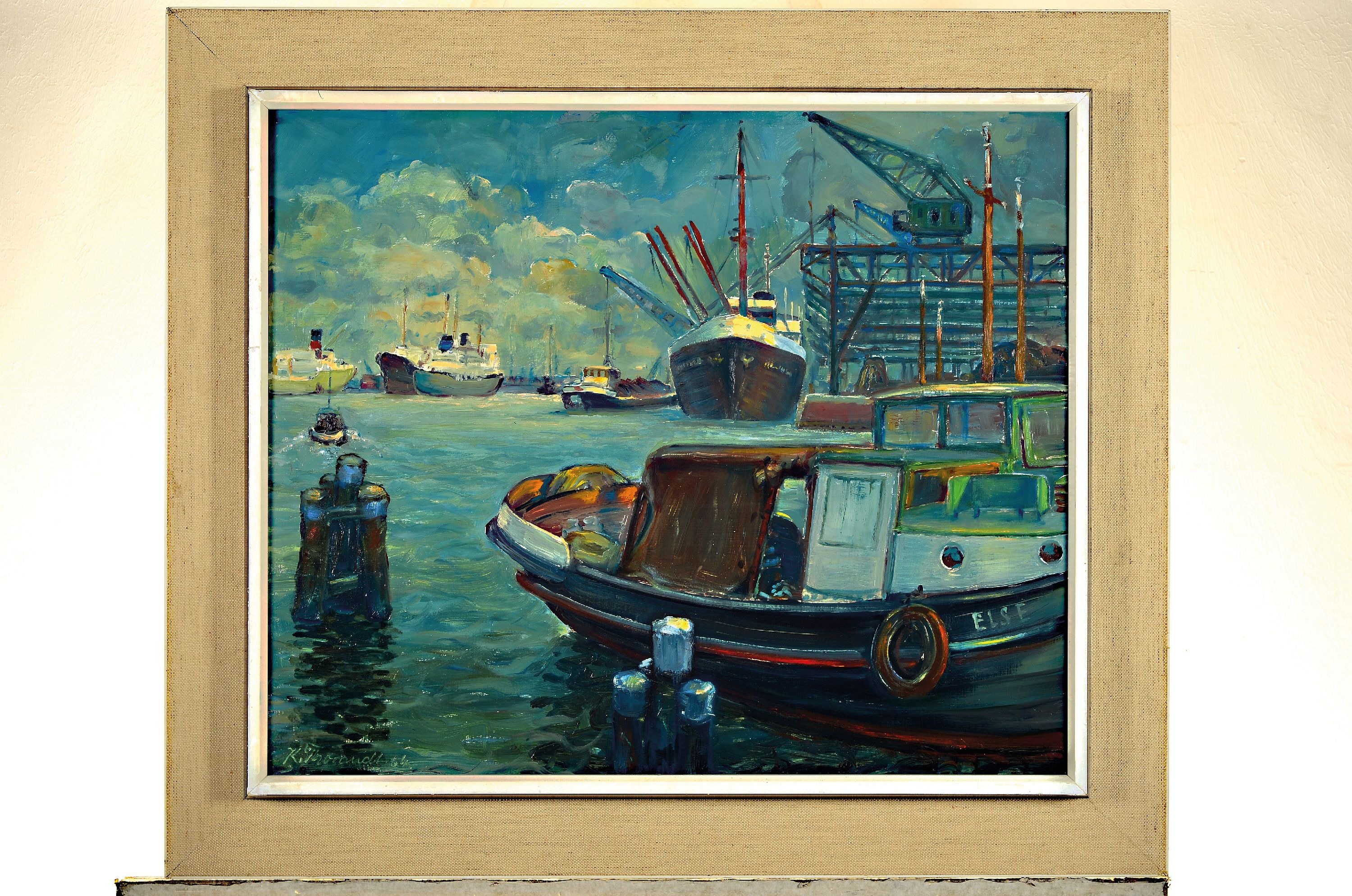 Detail k: Kurt Thorandt, 1902-1985 Frankfurt, "Emden Überseehafen 1964" so verso bez., links unten signiert und datiert, Öl/Sperrholz, 65x75 cm, ...