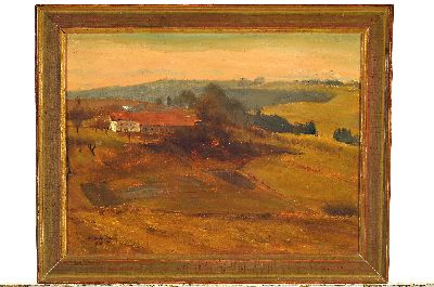 26973930k - Wohl Albert König, 1881-1944, süddeutsche Landschaft, Blick über ein Gehöft, links ...