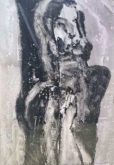 26973949k - Fred (Alfred) Emmerich, 1928-1999 Mannheim, Tusche auf Papier, abstraktes Frauenbildnis, ...