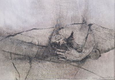 26973951k - Fred (Alfred) Emmerich, 1928-1999 Mannheim, Bleistift auf Leinwand, liegender weiblicher ...