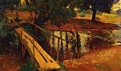 Image 26973972 - Leo Bauer, 1872 Münstertal-1960 Stuttgart, Parklandschaft, Steg über einen ...