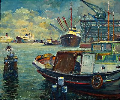 Image 26973975 - Kurt Thorandt, 1902-1985 Frankfurt, "Emden Überseehafen 1964" so verso ...