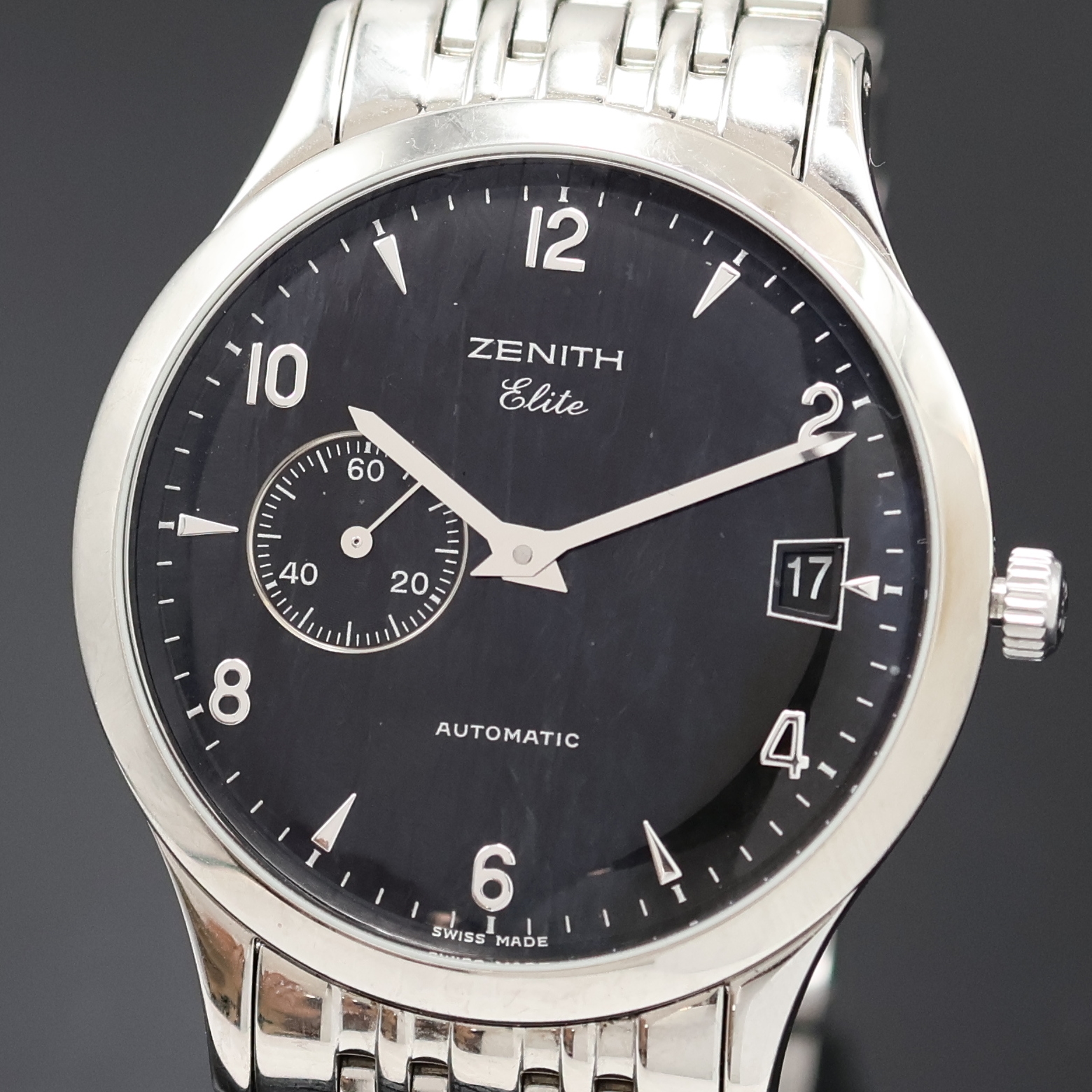Detail a: ZENITH Elite Herrenarmbanduhr Referenz 01/02.1125.680, Schweiz um 2000, Automatik, beids. vergl. Edelstahlgeh. inkl. Gliederband m. dopp. Faltschl., ...