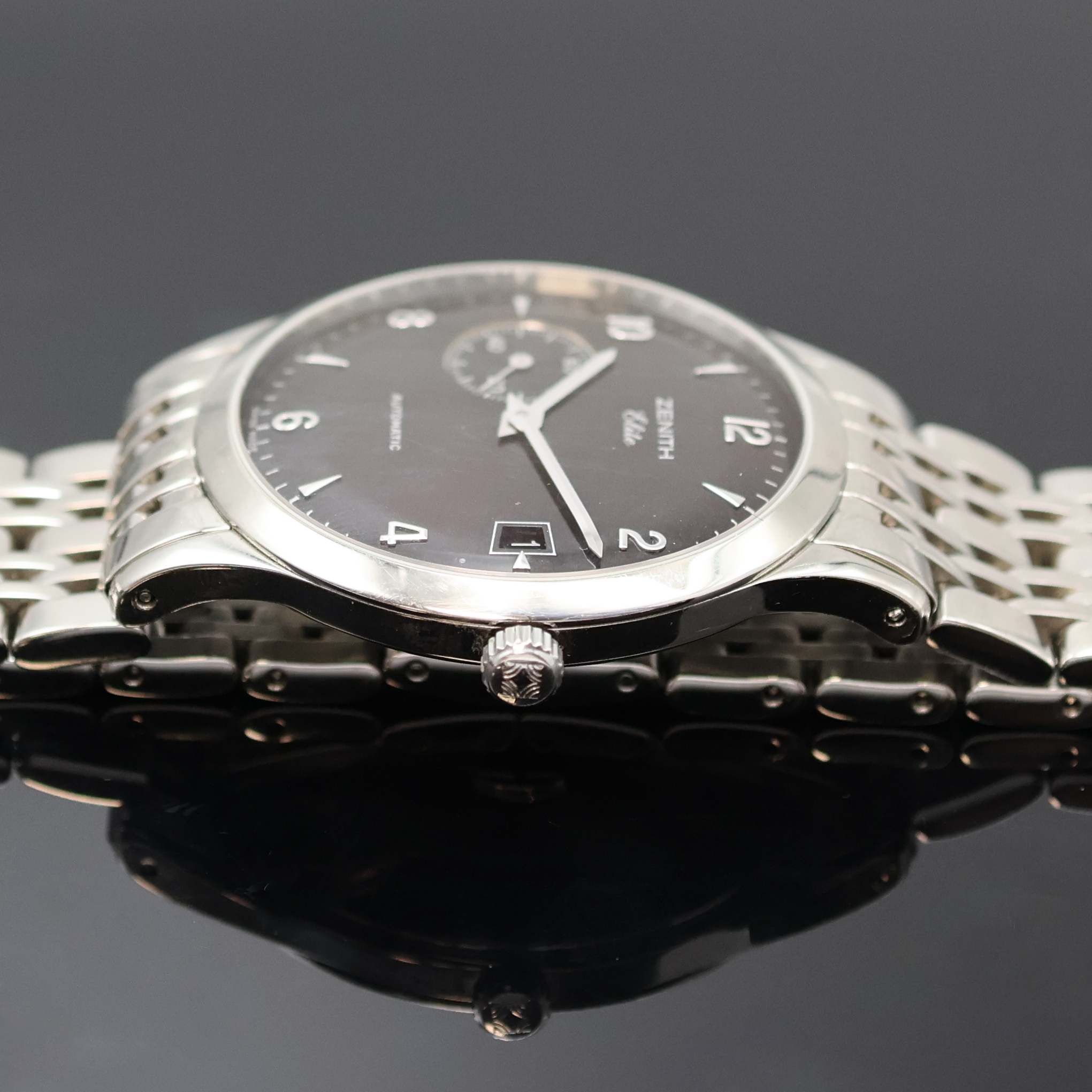 Detail c: ZENITH Elite Herrenarmbanduhr Referenz 01/02.1125.680, Schweiz um 2000, Automatik, beids. vergl. Edelstahlgeh. inkl. Gliederband m. dopp. Faltschl., ...