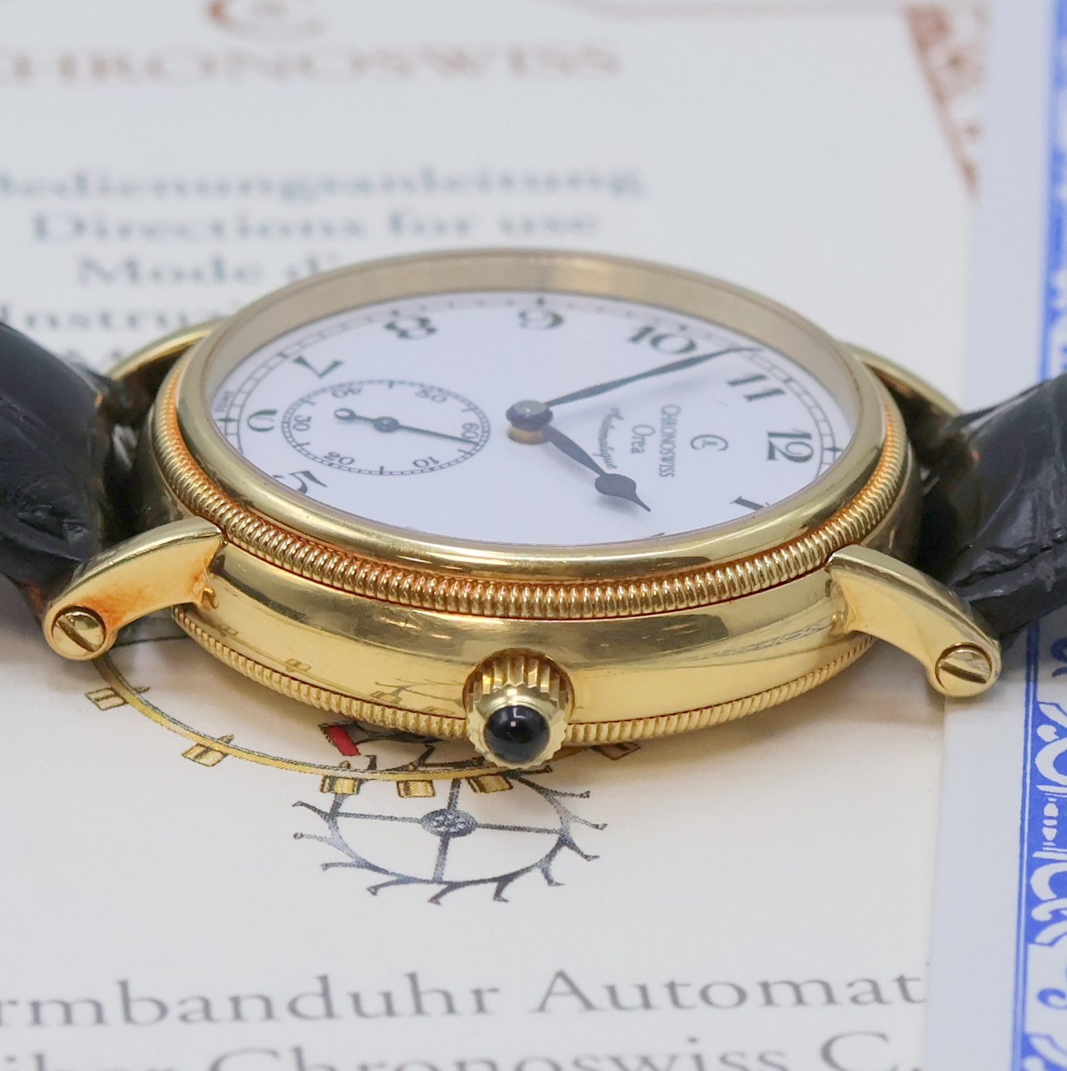 Detail c: CHRONOSWISS Orea Automatique Herrenarmbanduhr in GG 750/000 Referenz CH 1261, Automatik, beids. vergl. Geh. inkl. orig. Lederband m. orig. GG 750/000 ...