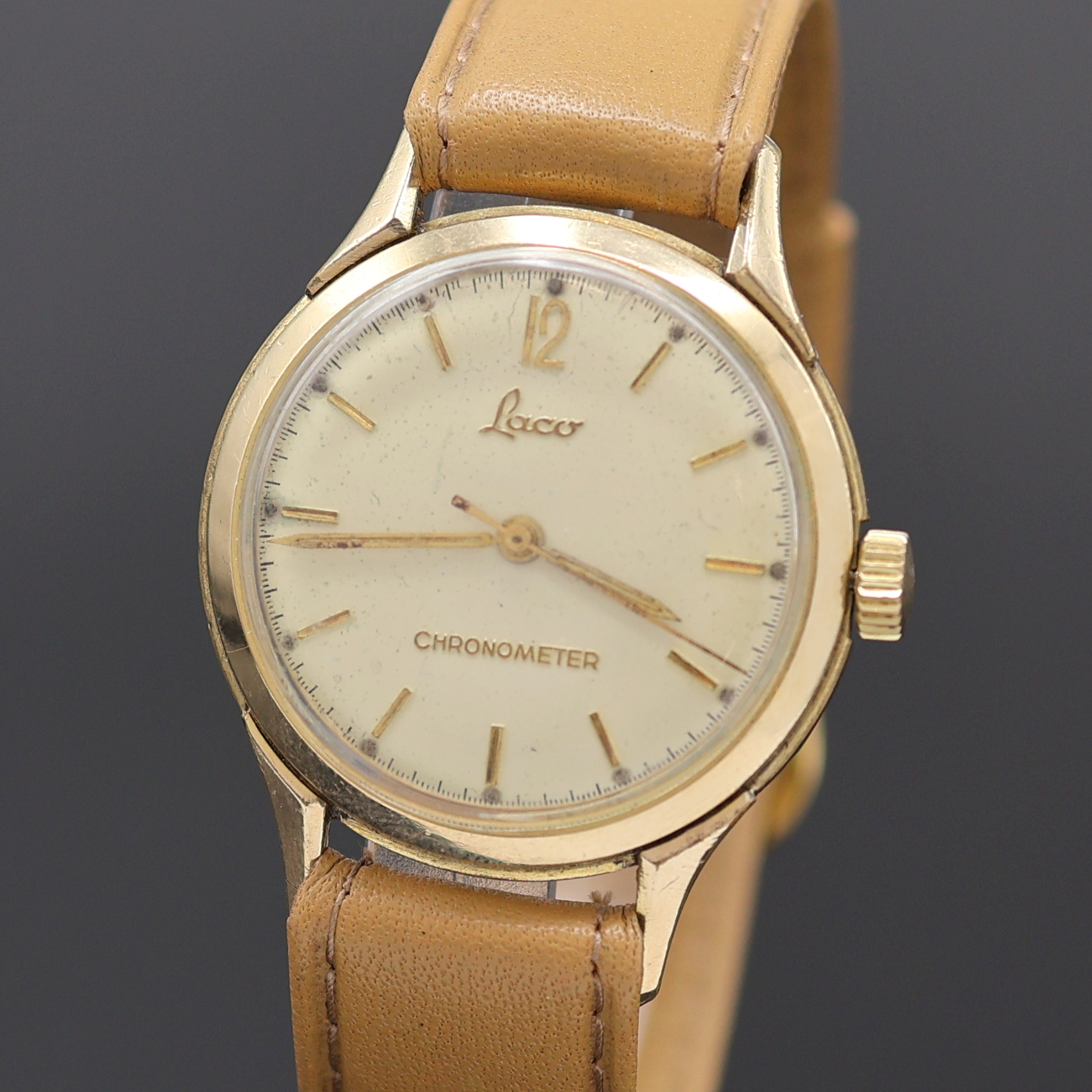 Detail a: LACO Armbanduhr Chronometer mit Kaliber Durowe 630, Deutschland 1960er Jahre, Handaufzug, 20 Mikron verg. Geh., Boden u. Glasrand aufgedr., silb. ...