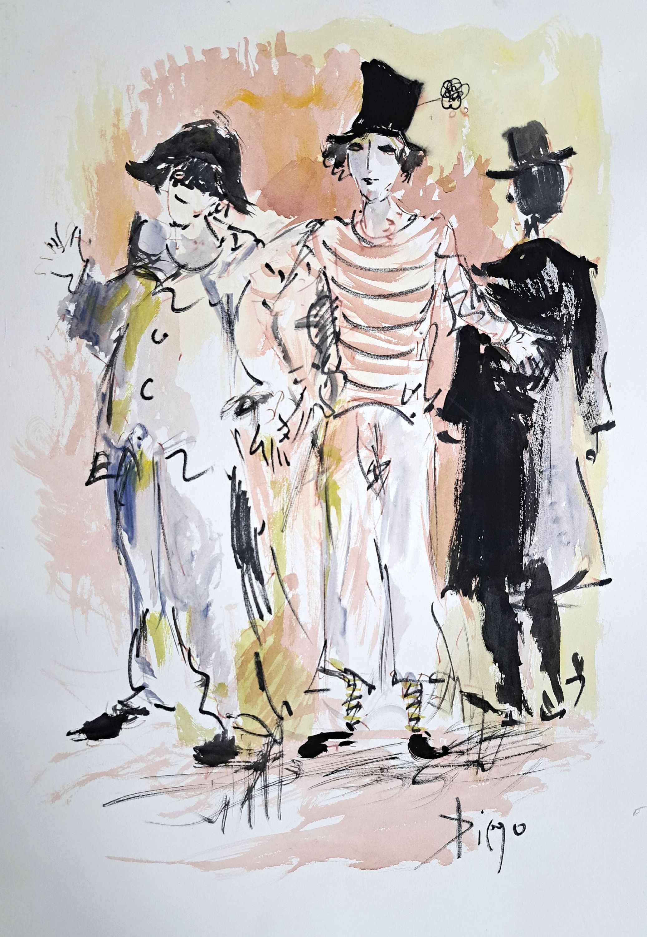 Prof. Antonio Diego Voci, 1920 Gasperina/Italien-1985 Taunusstein, 2 Aquarelle: 1x 3 Harlekins, 1977, 78x56 cm, Blattrand l. eingerissen; 1x ...