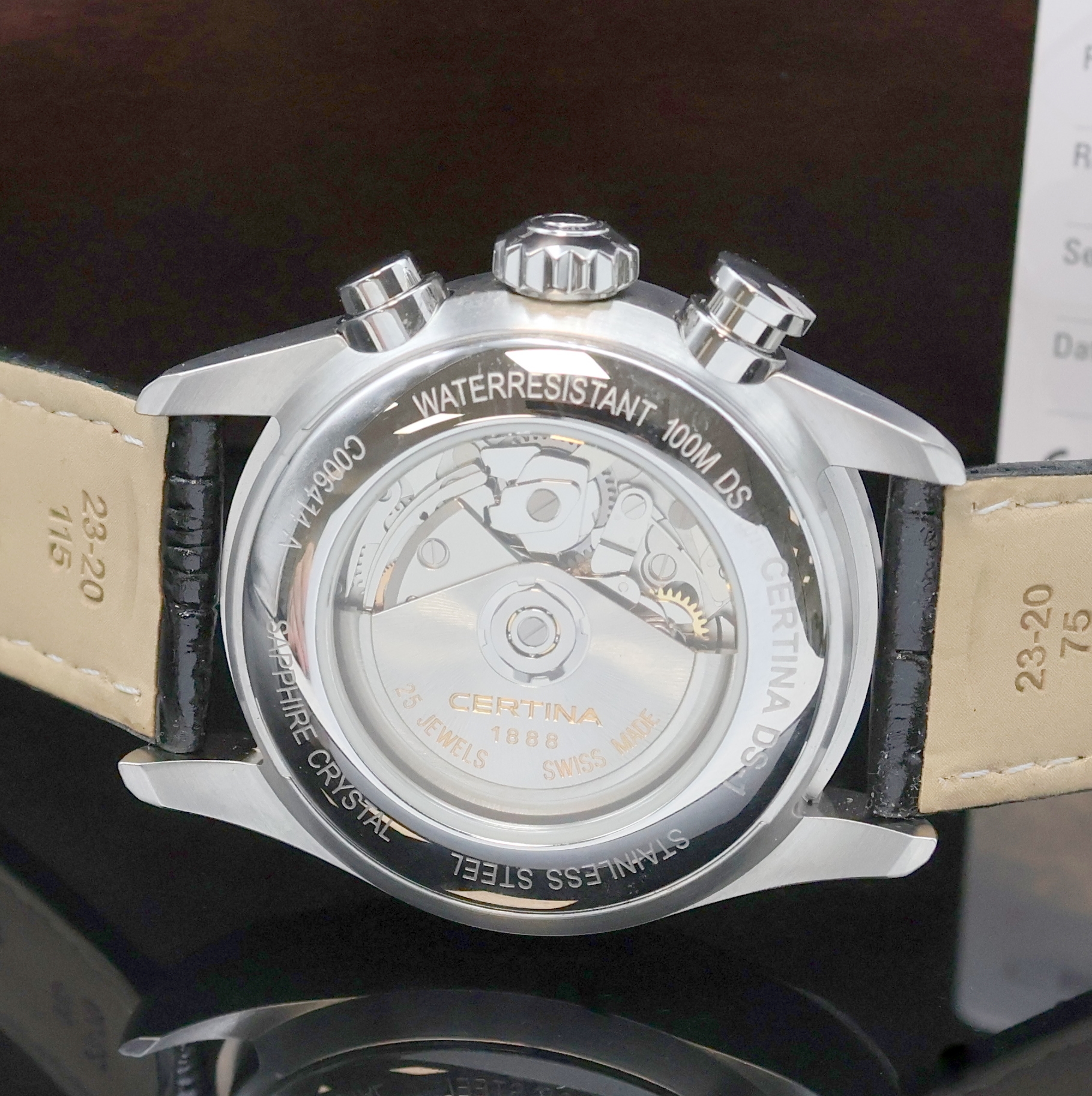 Detail d: CERTINA DS-1 Herrenchronograph Referenz C006414 A, Schweiz um 2016, Automatik, beids. vergl. Geh. inkl. orig. Lederband m. dopp. Faltschl., Boden ...