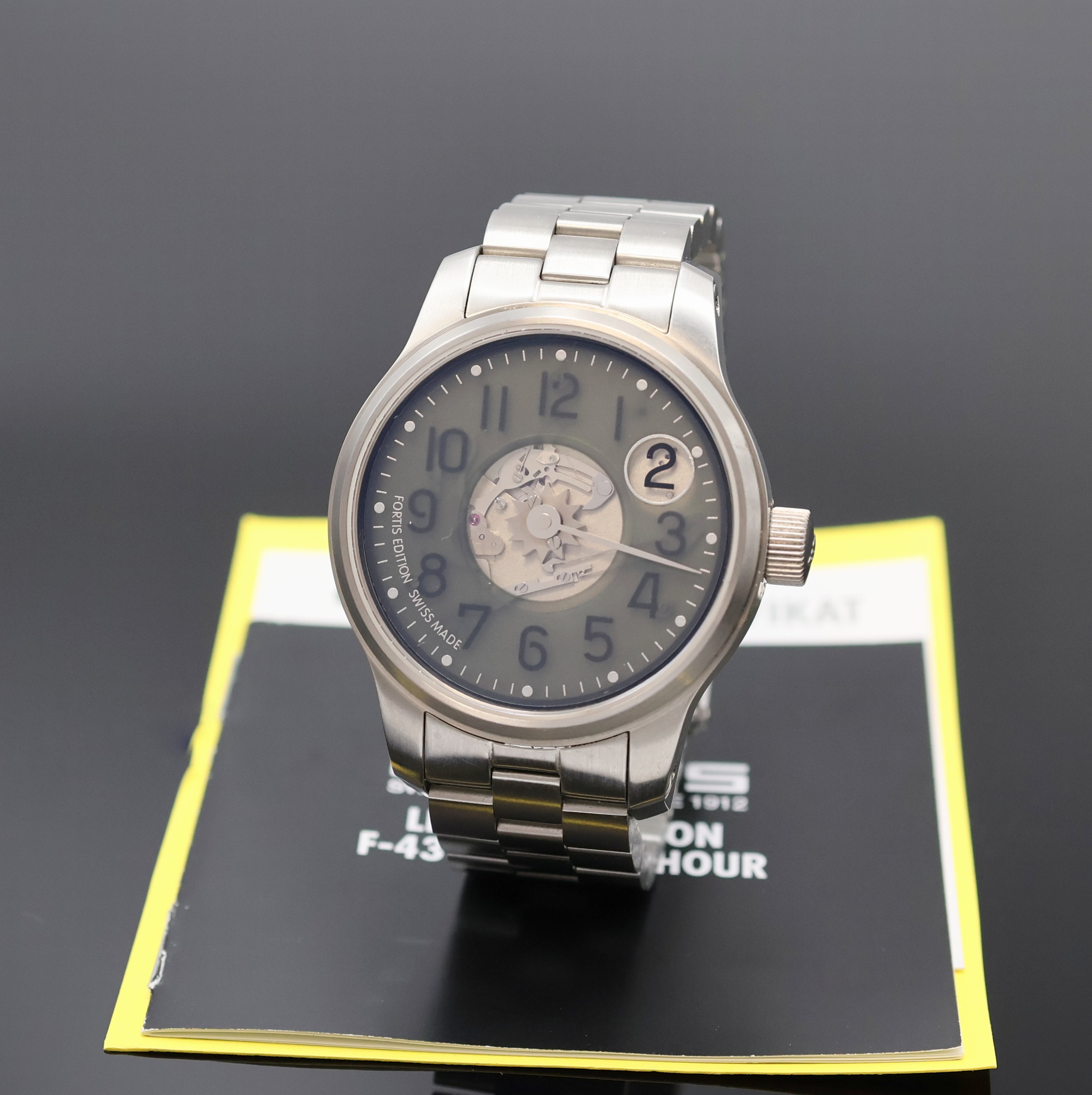 FORTIS auf 500 Stück limitierte Herrenarmbanduhr Modell F-43 Referenz 710.10.164, Schweiz verk. lt. beil. Zertifikat 01/2014, Automatik, beids. ...