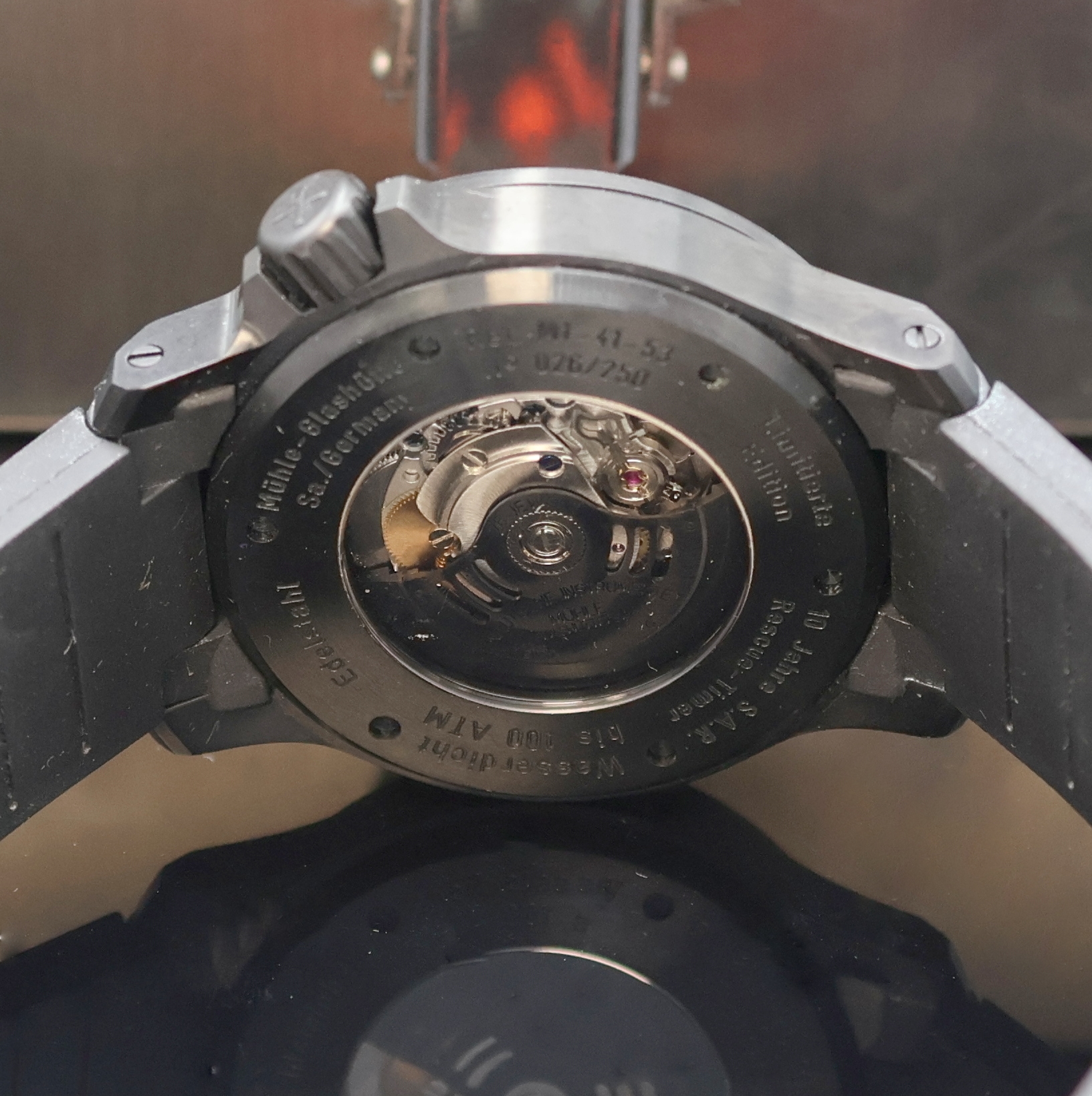 Detail d: MÜHLE GLASHÜTTE Rescue-Timer auf 250 Stück limitierte Herrenarmbanduhr Referenz M1-41-53, Deutschland um 2012, Automatik, zum 10 Jährigen ...