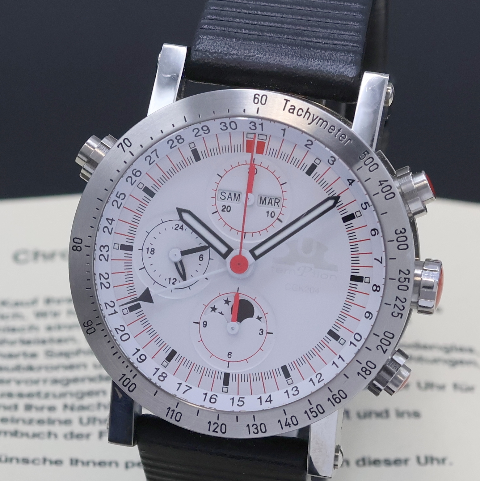 Detail a: TEMPTION Armbandchronograph Referenz CGK204, Automatik, Edelstahlgeh. inkl. orig. Lederband m. orig. Faltschl., beids. vergl., Boden 7-fach verschr., ...