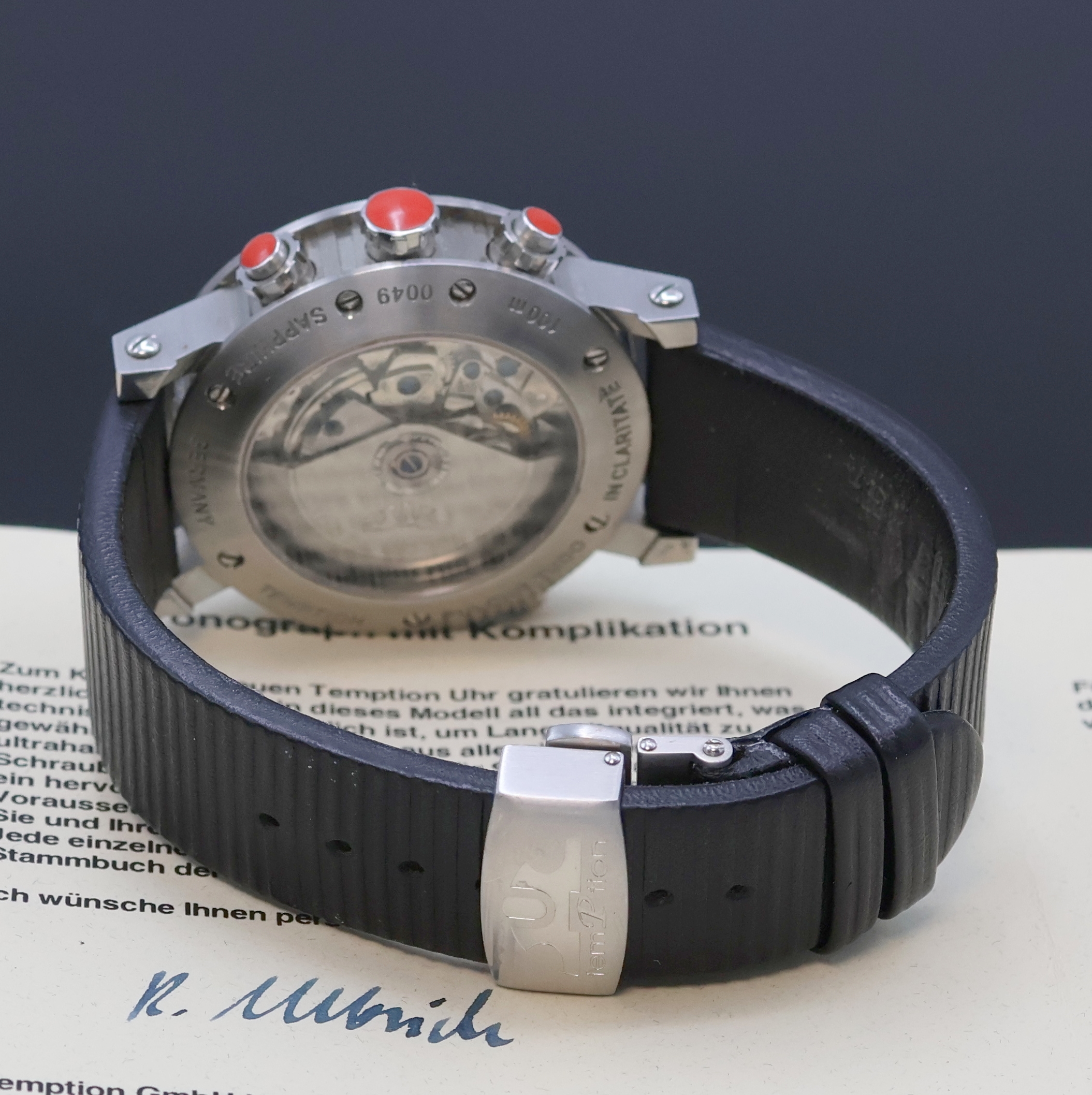 Detail b: TEMPTION Armbandchronograph Referenz CGK204, Automatik, Edelstahlgeh. inkl. orig. Lederband m. orig. Faltschl., beids. vergl., Boden 7-fach verschr., ...