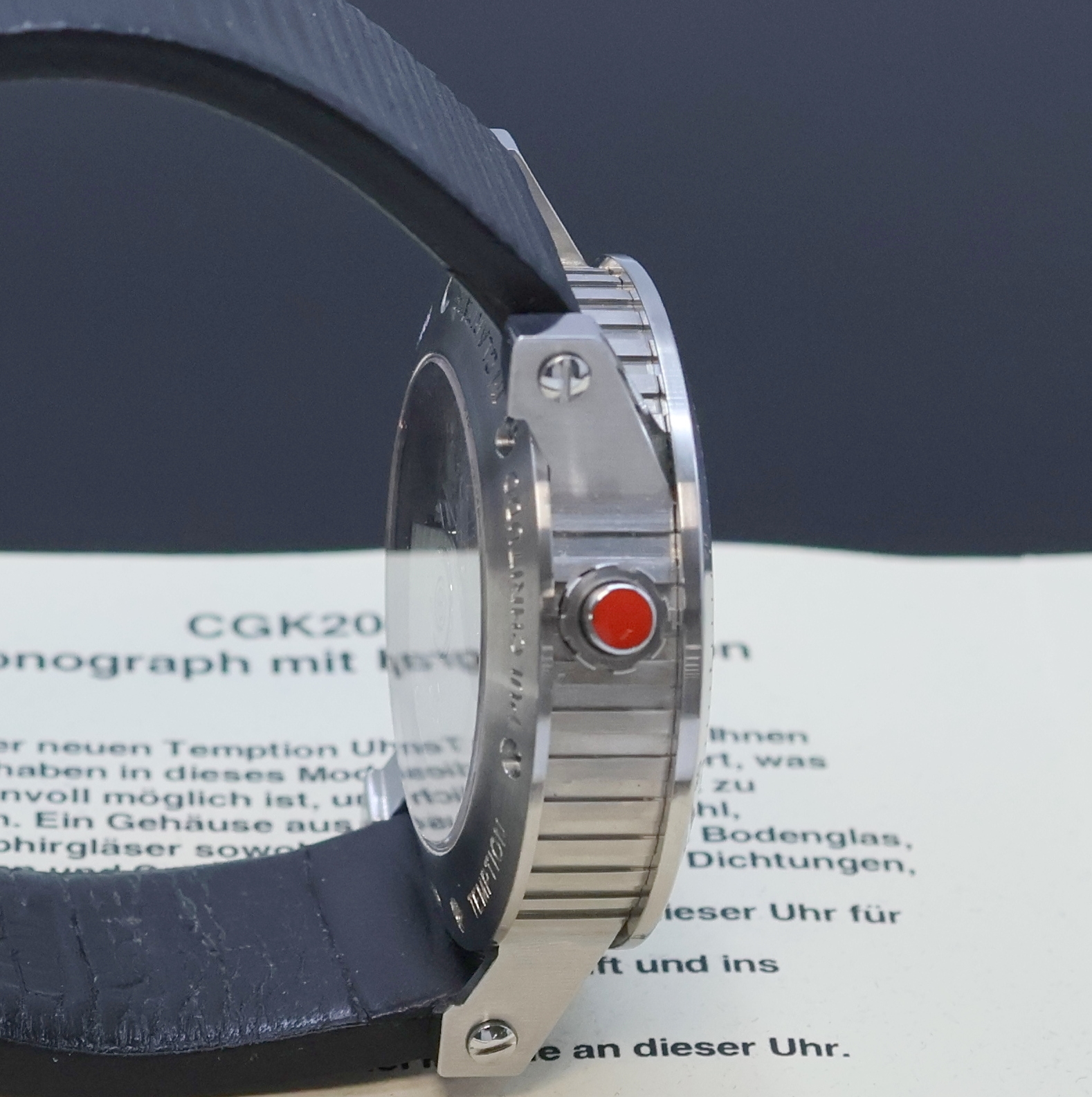 Detail d: TEMPTION Armbandchronograph Referenz CGK204, Automatik, Edelstahlgeh. inkl. orig. Lederband m. orig. Faltschl., beids. vergl., Boden 7-fach verschr., ...