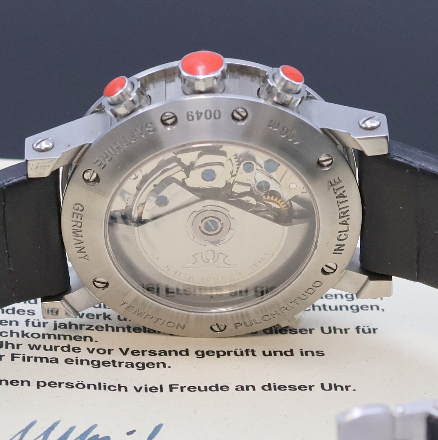 Detail e: TEMPTION Armbandchronograph Referenz CGK204, Automatik, Edelstahlgeh. inkl. orig. Lederband m. orig. Faltschl., beids. vergl., Boden 7-fach verschr., ...