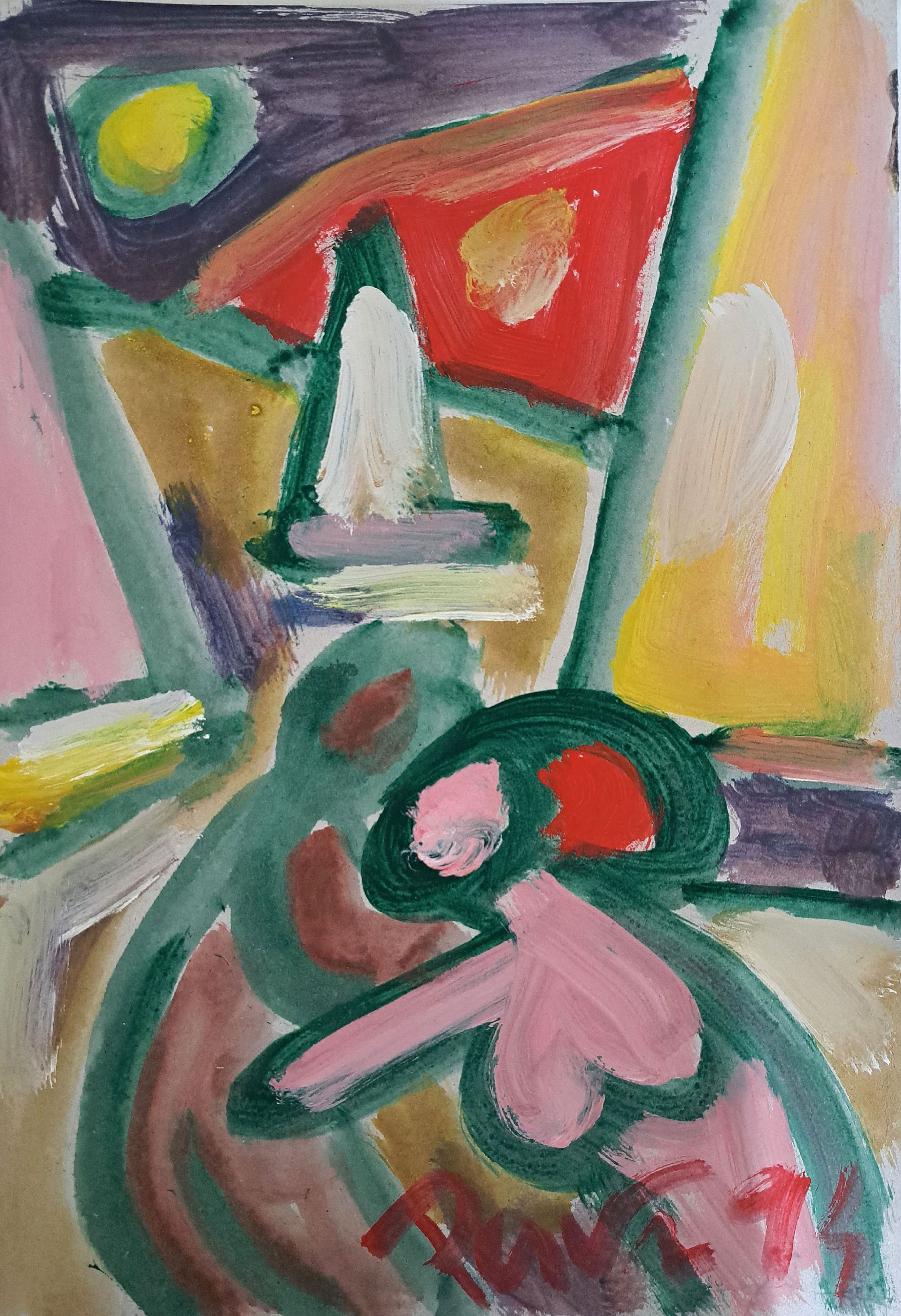 Detail k: Miklos Nemeth, 1934-2012 Budapest, abstrakteAkte, Öl/Karton, signiert und datiert 1994, verso Künstlerstempel, aus dem Teilnachlass des Künstlers, ...