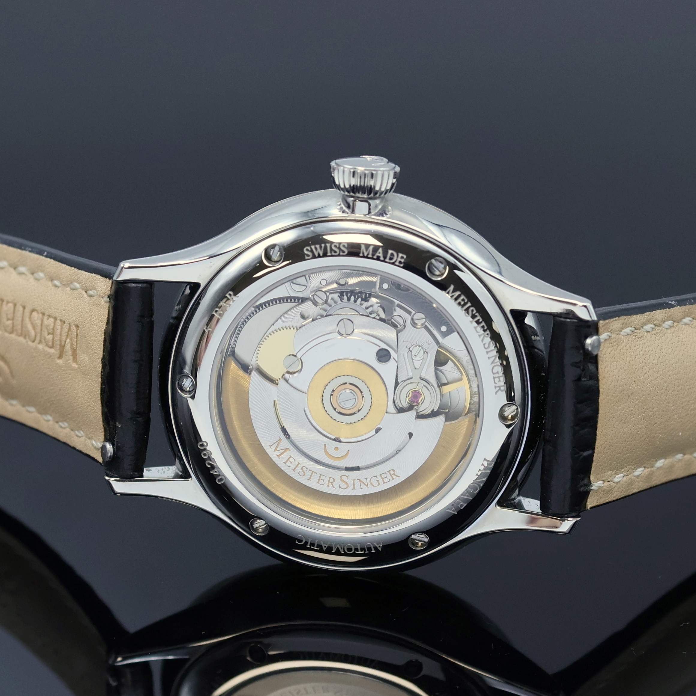 Detail d: MEISTERSINGER Pangaea Day Date Einzeiger- Herrenarmbanduhr, Automatik, Schweiz um 2021, Edelstahlgeh. inkl. orig. Lederband m. orig. Dornschl., ...