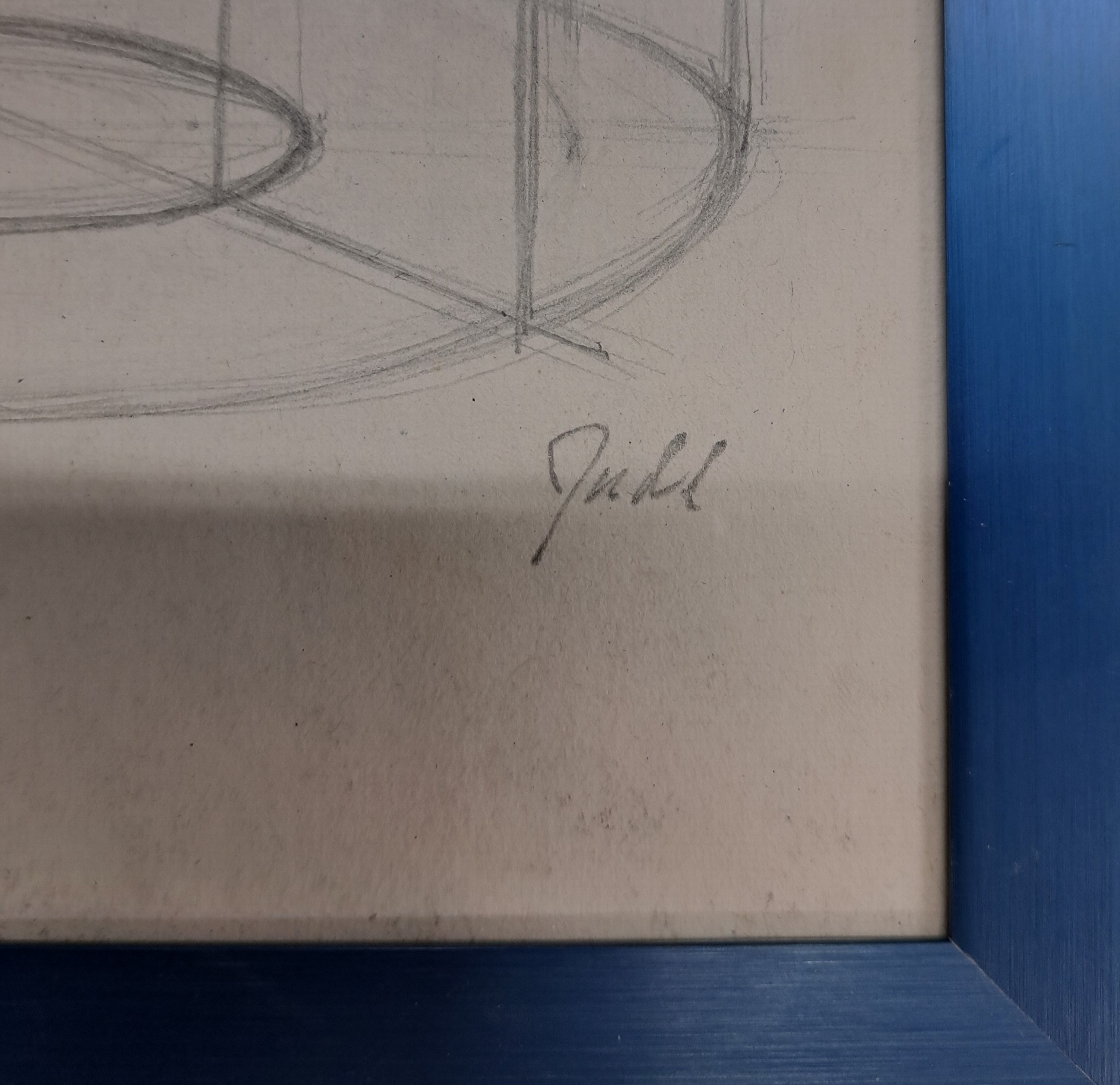 Detail o: Donald Judd, geb. 1928 Excelsior Spring, MO,Bleistiftzeichnung, konstruktives Modell aus zwei geometrischen Formen, recht unten signiert, unter Glas ...