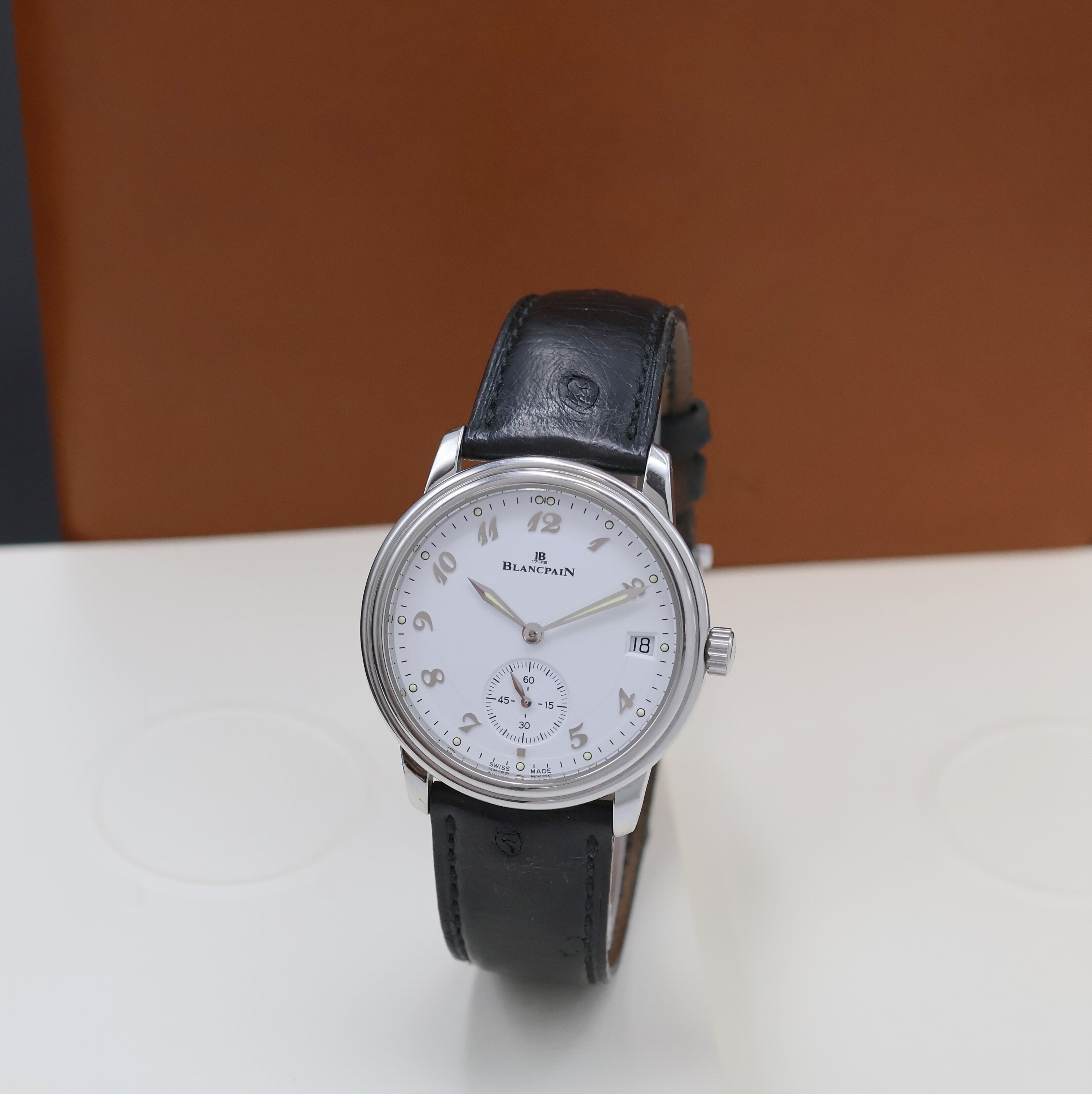 BLANCPAIN Herrenarmbanduhr Serie Villeret, Automatik, Edelstahlgeh. inkl. orig. Lederband m. orig. Dornschl., Boden aufgedr., bomb. Saphirglas, ...
