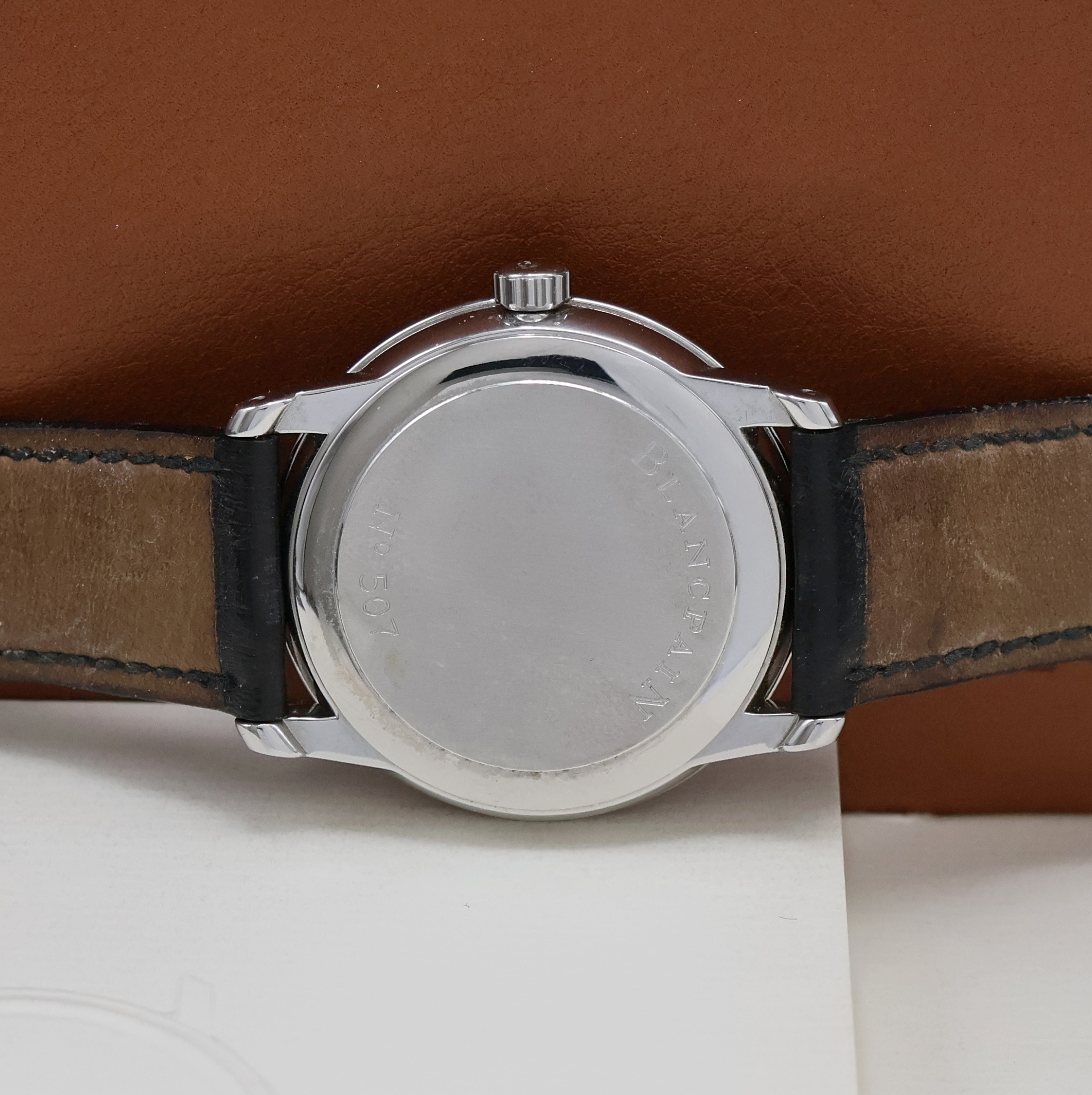 Detail c: BLANCPAIN Herrenarmbanduhr Serie Villeret, Automatik, Edelstahlgeh. inkl. orig. Lederband m. orig. Dornschl., Boden aufgedr., bomb. Saphirglas, ...