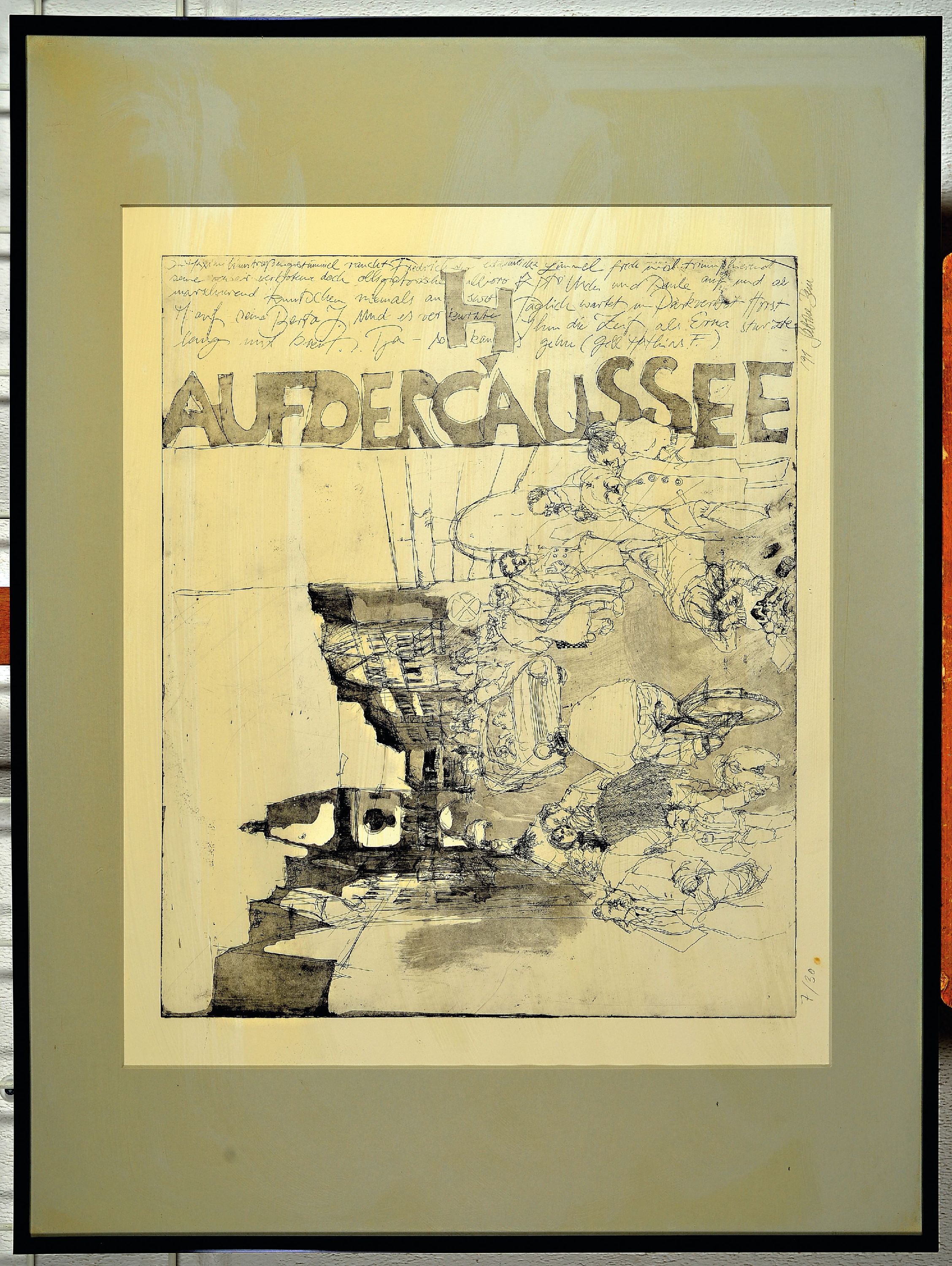 Detail l: Sabine Bein, speyerer Künstlerin, 2 Radierungen zum Thema Speyer, 1x "Auf der Chaussee", Blick entlang der Maximilianstraße,Ed. 7/30, ...