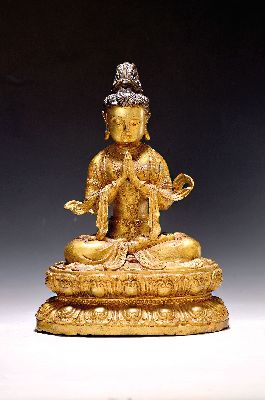 Image 26974002 - Boddhisatva/Guan Yin, China, 20. Jh., Bronze, auf doppeltem Lotussockel, z.T. leicht ...