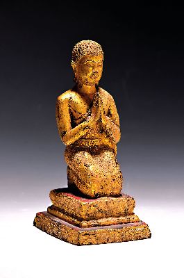Image 26974004 - Knieender Boddhisattva, Burma, um 1880, Bronze vergoldet, Altersspuren, ca. 22.5 cm