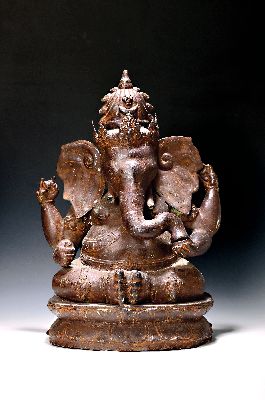 Image Großer sitzender Ganesha, wohl, Indien, Kupfer-Messing-Legierung, dünnwandig, ...