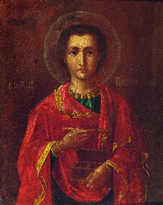 Image 26974018 - Ikone, Russland, 19.Jh., Heiliger mit Feder und Tintenzeug, Eitempera auf Holz, leichte ...