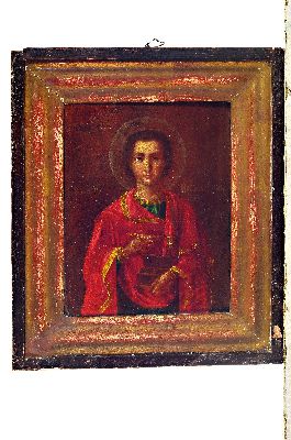 26974018k - Ikone, Russland, 19.Jh., Heiliger mit Feder und Tintenzeug, Eitempera auf Holz, leichte ...
