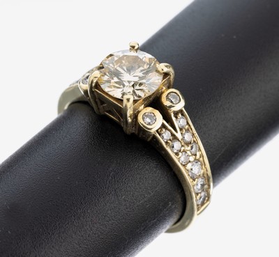 Image 26974191 - 14 kt Gold Brillant-Ring, GG 585/000, mittiger Brillant ca. 1.50 ct fancy Gelb/vs, ...