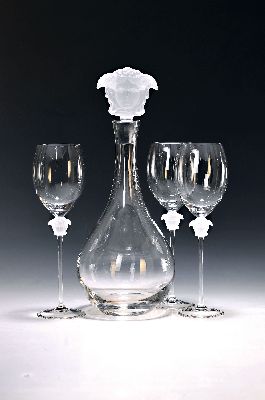 Image 26974420 - 4 Rotweingläser und ein Dekanter, Versace für Rosenthal, farbloses Glas ...