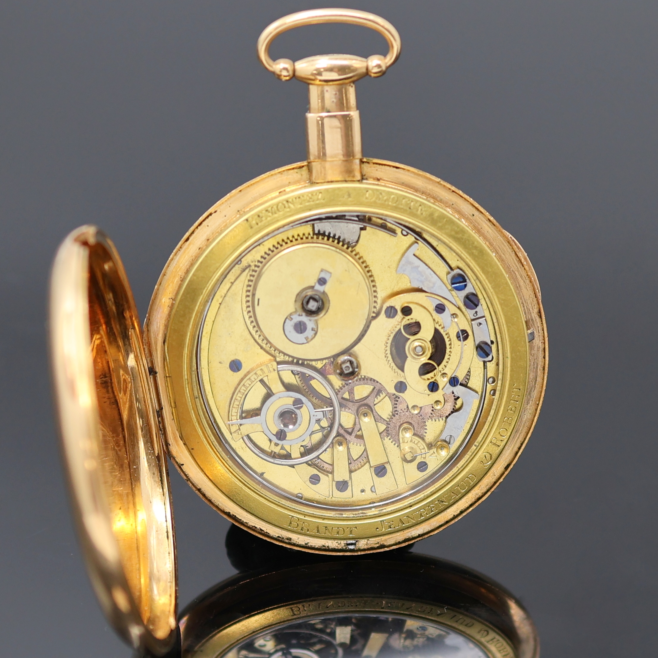 Detail b: BRANDT JEANRENAUD ET ROBERT große Taschenuhr mit 1/4 Stunden-Repetition in RoseG 750/000, Schweiz um 1820, Schlüsselaufzug, glattes Geh., verg. ...