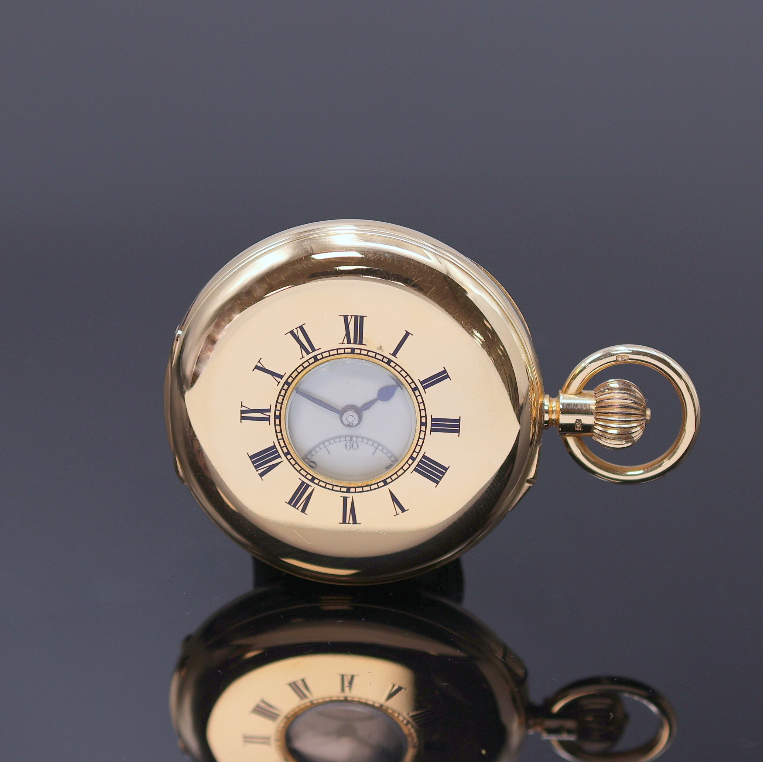 Detail b: R. STEWARD Glasgow schwere Halbsavonette in GG 750/000, England lt. Hallmark London 1903, glattes 3-Deckel Goldgeh., Zeigerst. m. Flankenschutz, auf ...